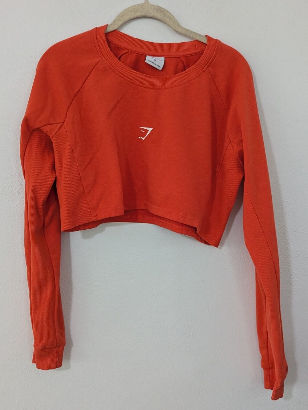 Gymshark Crop Long Sleeve Shirt Logo Crewneck Orange Medium M